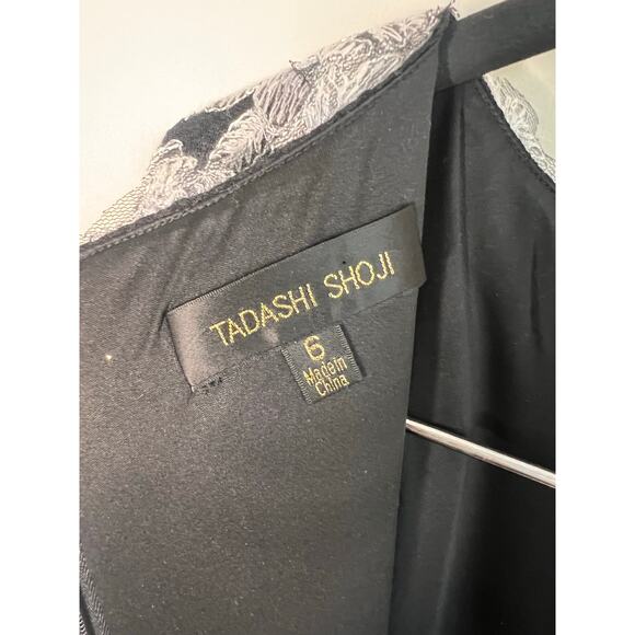 Tadashi Shoji Ishi Embroidered Tulle Evening Gown Black/White Women's Size 6 - Picture 11 of 12